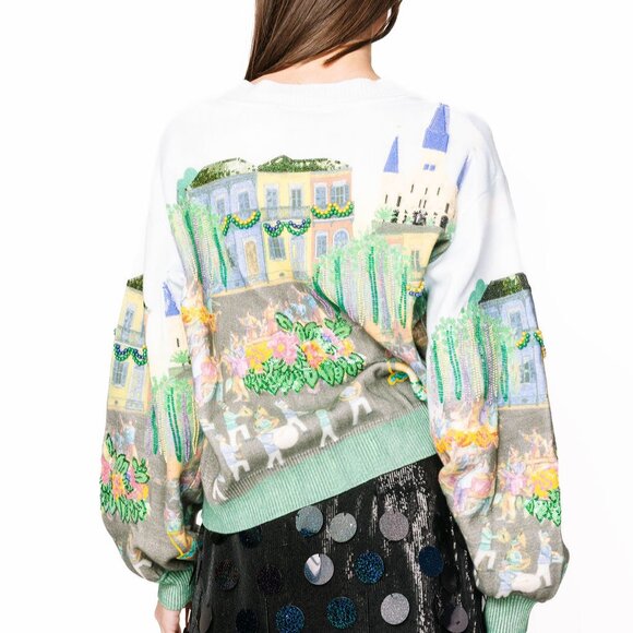 Queen Of Sparkles Mardi Gras Parade Scene Cardigan - Picture 2 of 2